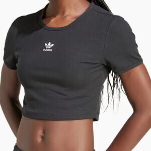 Adidas Black Essentials Ribbed Embroidered Logo Crop Top Tee T-Shirt size XL